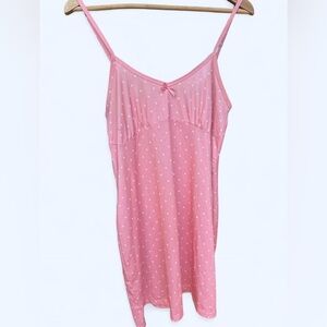 Lver Women’s Pink Polka Dot Babydoll Dress Nightgown Bow Detail Coquette Girl